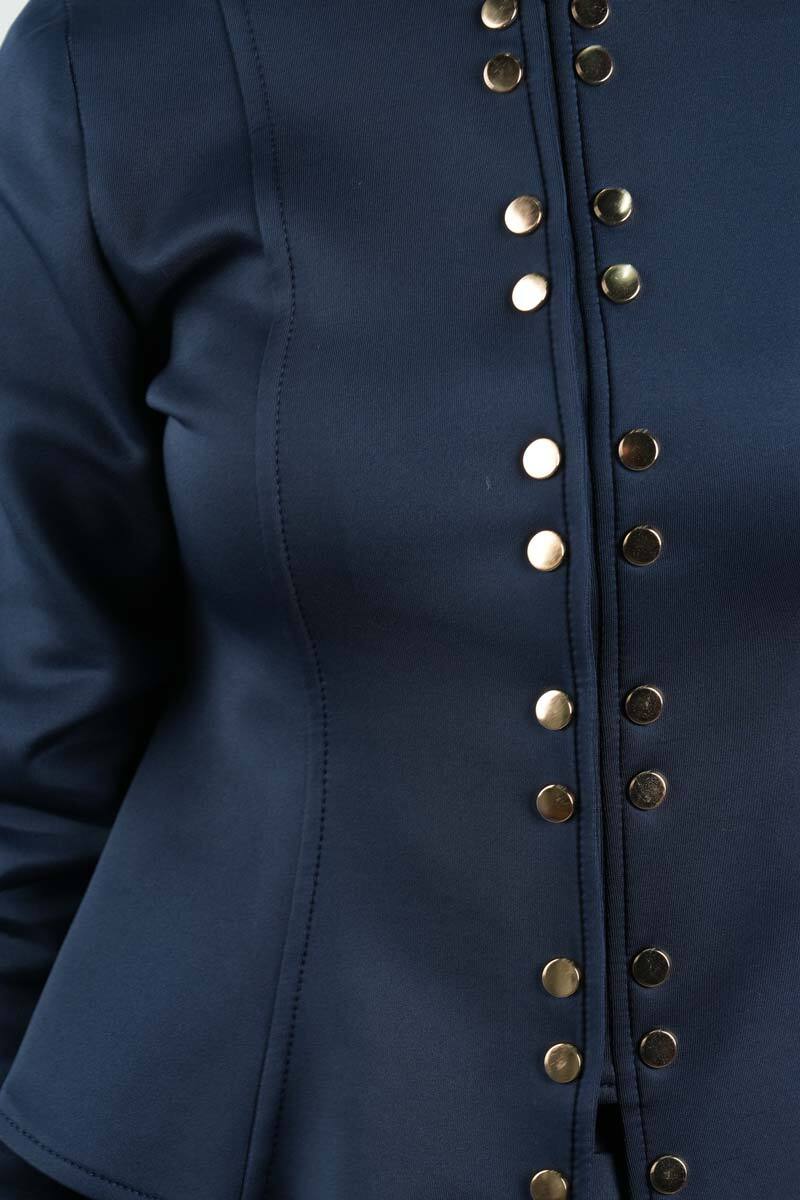 Tesettür Takım Çift Zımbalı Bel Oturtmalı Scuba Etekli Takım Lacivert - 5