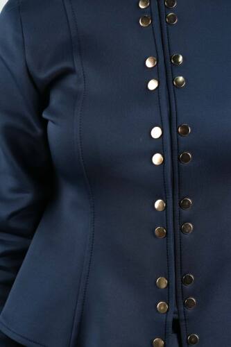 Tesettür Takım Çift Zımbalı Bel Oturtmalı Scuba Etekli Takım Lacivert - 5