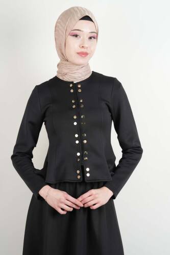 Tesettür Takım Çift Zımbalı Bel Oturtmalı Scuba Etekli Takım Siyah - 3