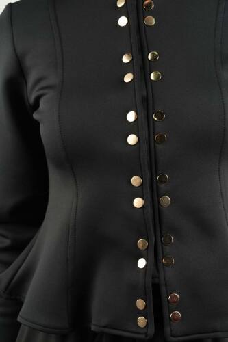 Tesettür Takım Çift Zımbalı Bel Oturtmalı Scuba Etekli Takım Siyah - 5