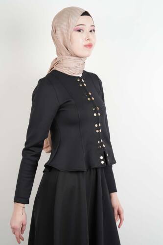 Tesettür Takım Çift Zımbalı Bel Oturtmalı Scuba Etekli Takım Siyah - 03Kız Kulesi Teks (1)
