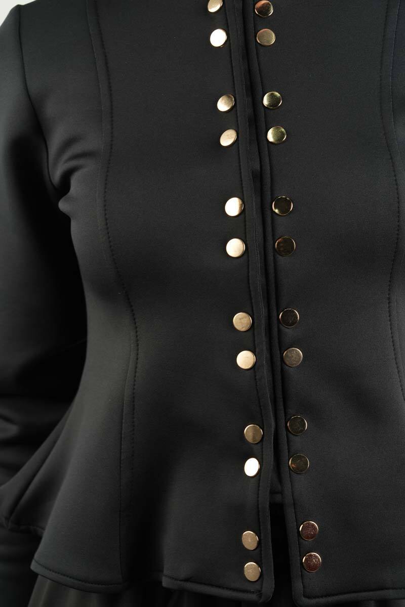 Tesettür Takım Çift Zımbalı Bel Oturtmalı Scuba Etekli Takım Siyah - 5