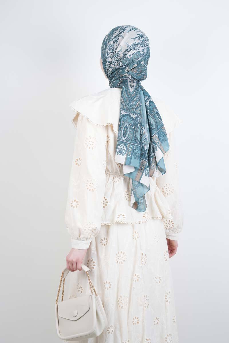 Tesettür Takım Geniş Bebe Yaka Bel Lastikli Fisto Etekli İkili Takım Krem - 2