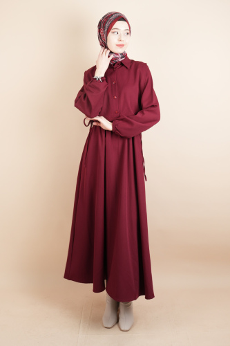 Tesettür Takım Gömlek Süveter Elbise Bukre Takım Bordo - 03Kız Kulesi Teks