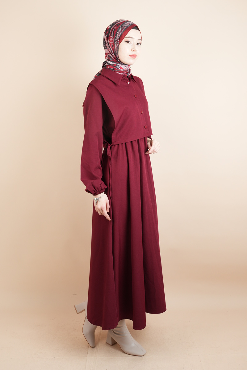 Tesettür Takım Gömlek Süveter Elbise Bukre Takım Bordo - 2