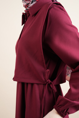 Tesettür Takım Gömlek Süveter Elbise Bukre Takım Bordo - 4