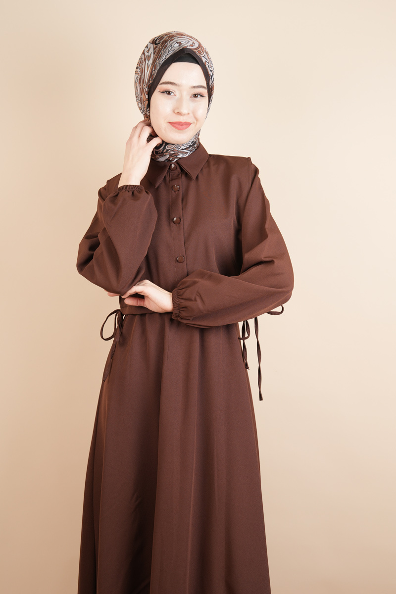 Tesettür Takım Gömlek Süveter Elbise Bukre Takım Kahverengi - 3