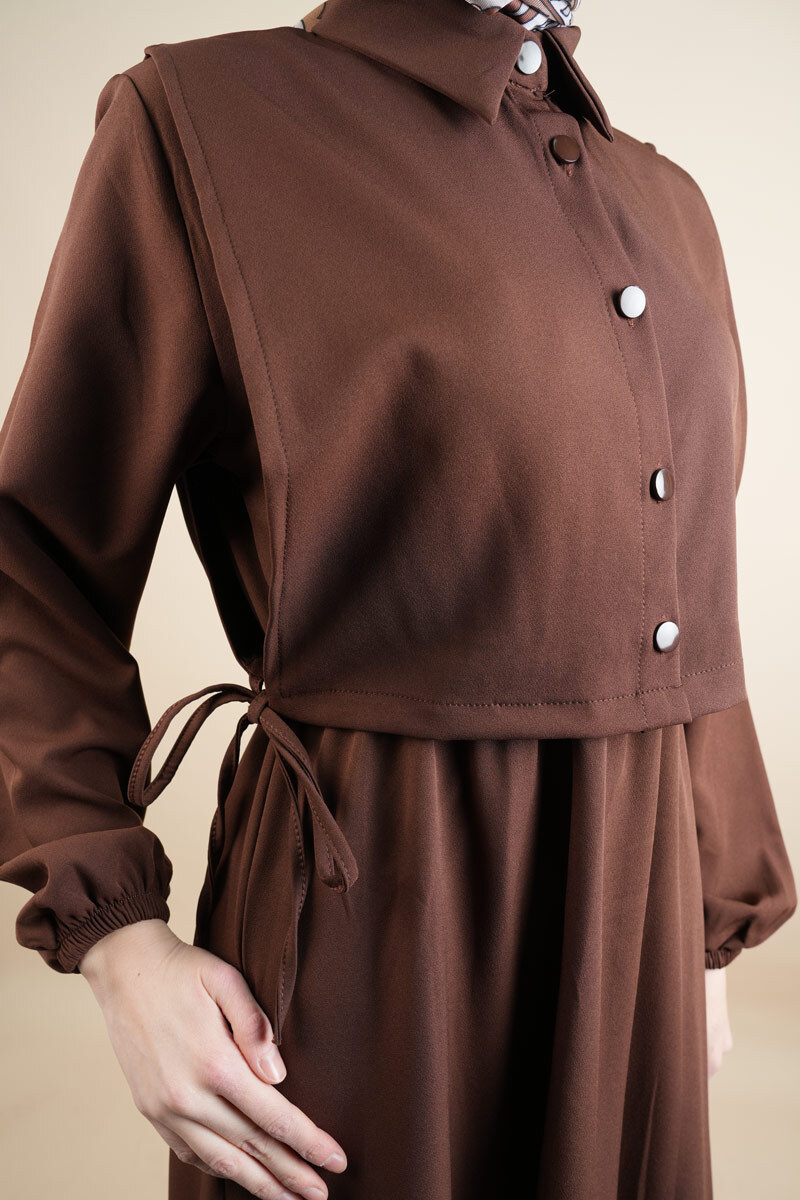 Tesettür Takım Gömlek Süveter Elbise Bukre Takım Kahverengi - 4