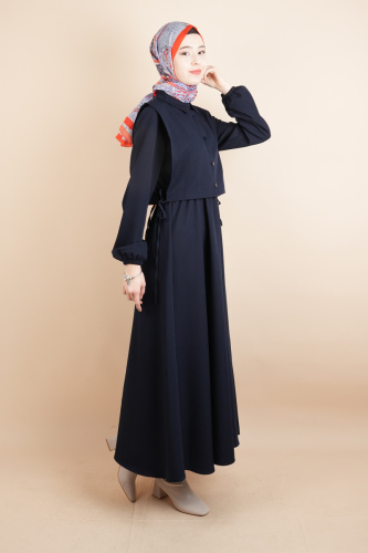 Tesettür Takım Gömlek Süveter Elbise Bukre Takım Lacivert - 03Kız Kulesi Teks (1)