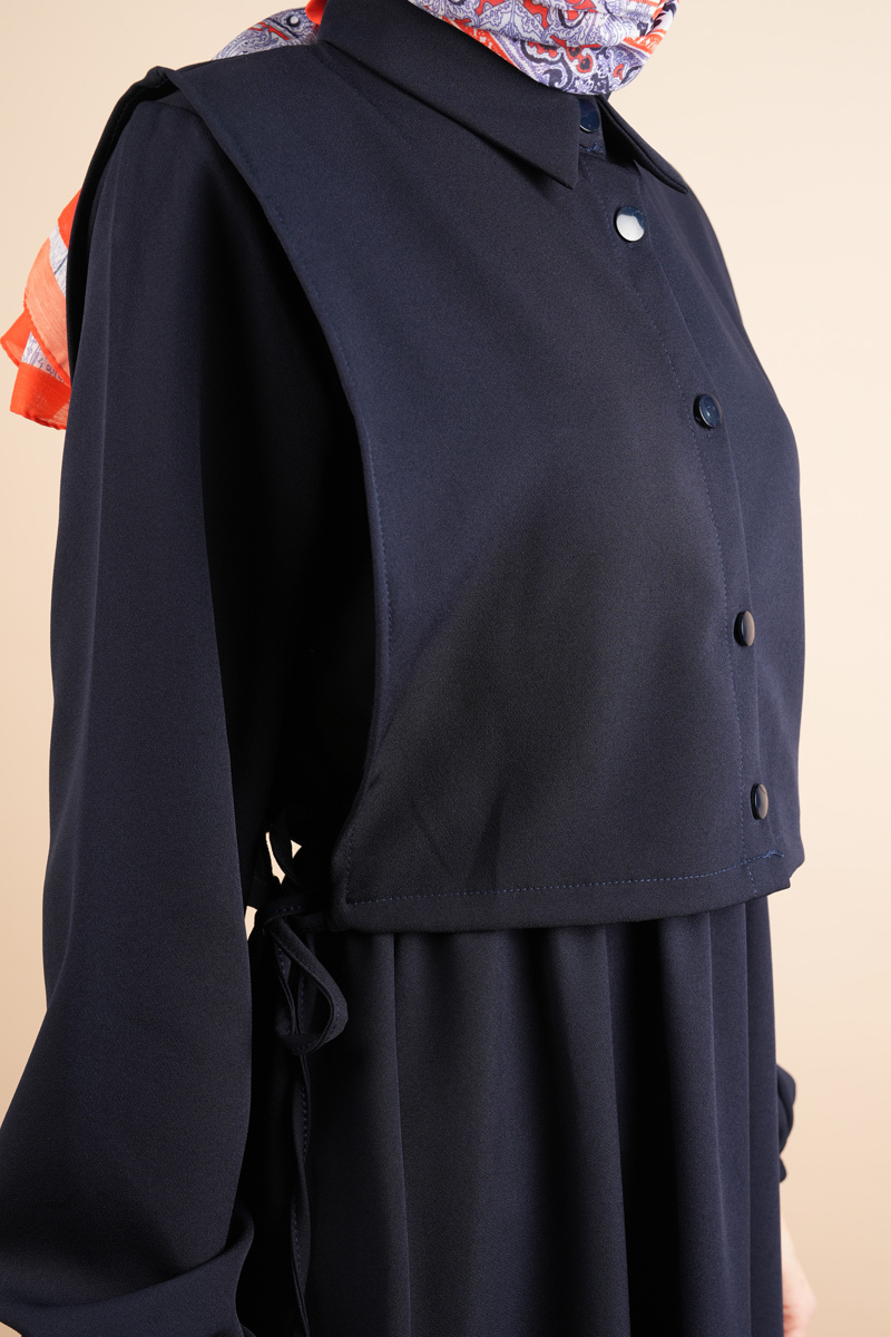 Tesettür Takım Gömlek Süveter Elbise Bukre Takım Lacivert - 4