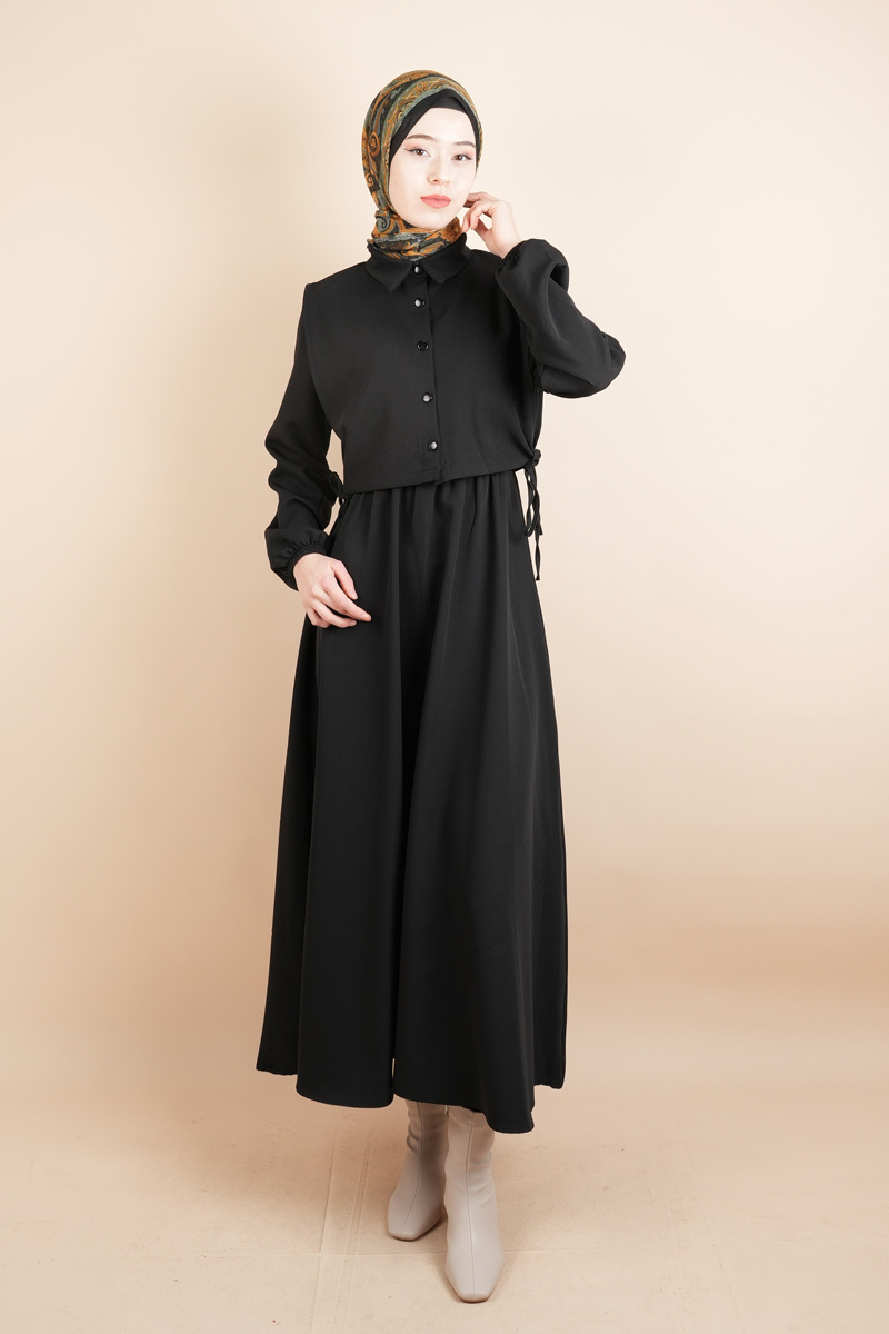 Tesettür Takım Gömlek Süveter Elbise Bukre Takım Siyah - 1