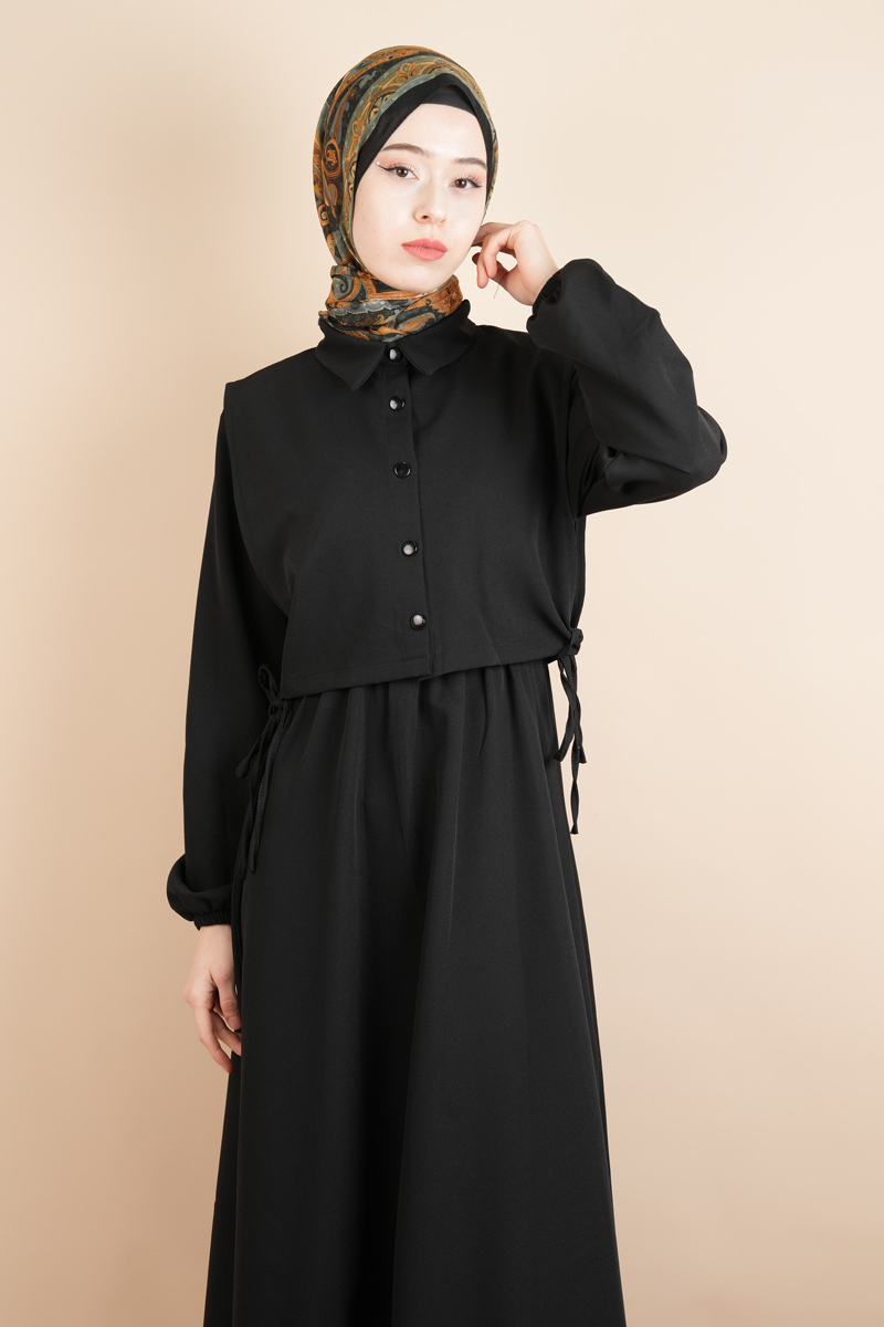 Tesettür Takım Gömlek Süveter Elbise Bukre Takım Siyah - 3