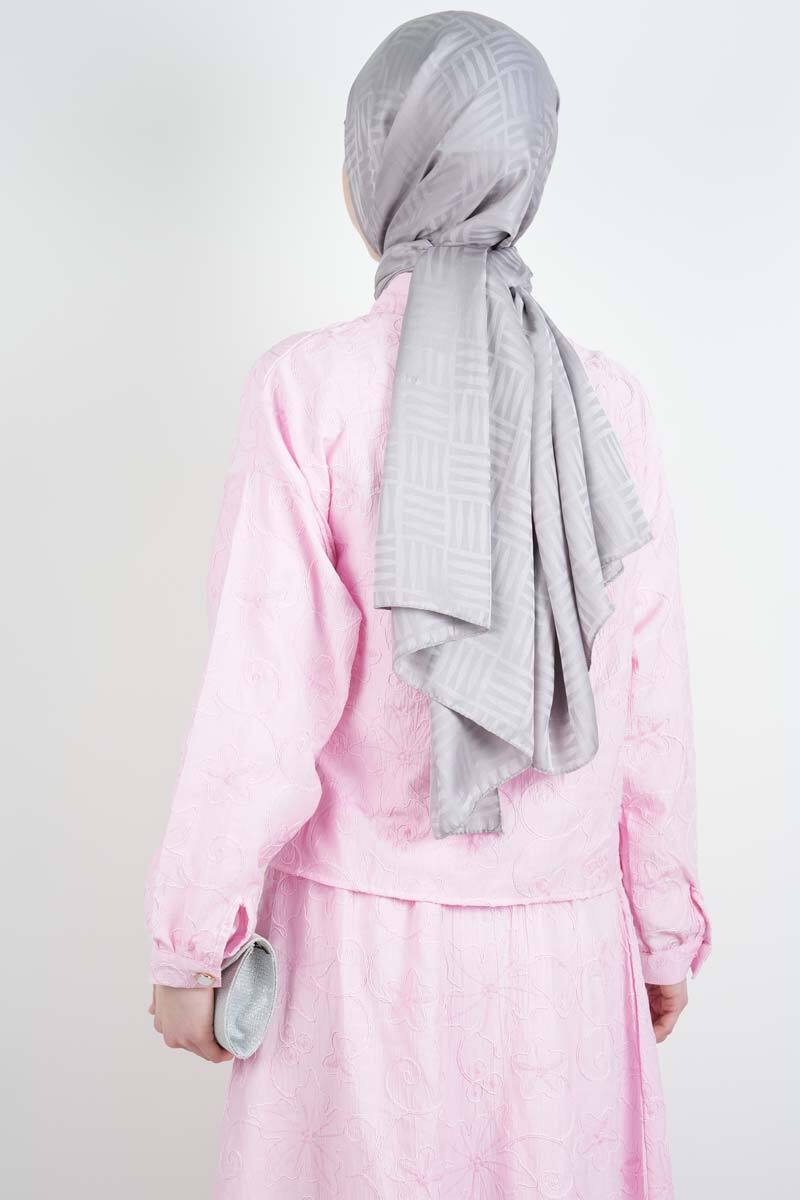 Tesettür Takım Kendinden Çiçek Kabartmalı Desenli Etekli İkili Takım Pembe - 3