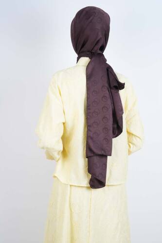 Tesettür Takım Kendinden Çiçek Kabartmalı Desenli Etekli İkili Takım Sarı - 4