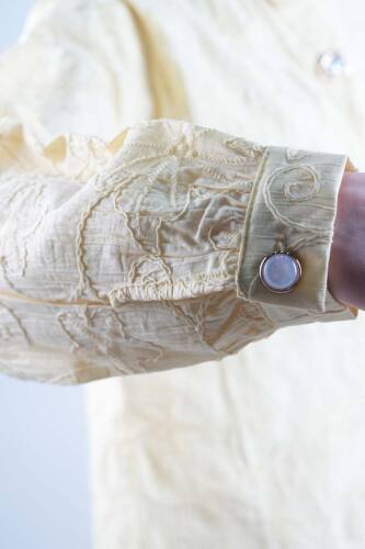 Tesettür Takım Kendinden Çiçek Kabartmalı Desenli Etekli İkili Takım Sarı - 5