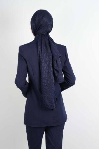 Tesettür Takım Kol Paça Taş Detaylı Blazer İkili Takım Lacivert - 4