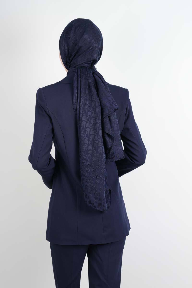 Tesettür Takım Kol Paça Taş Detaylı Blazer İkili Takım Lacivert - 4