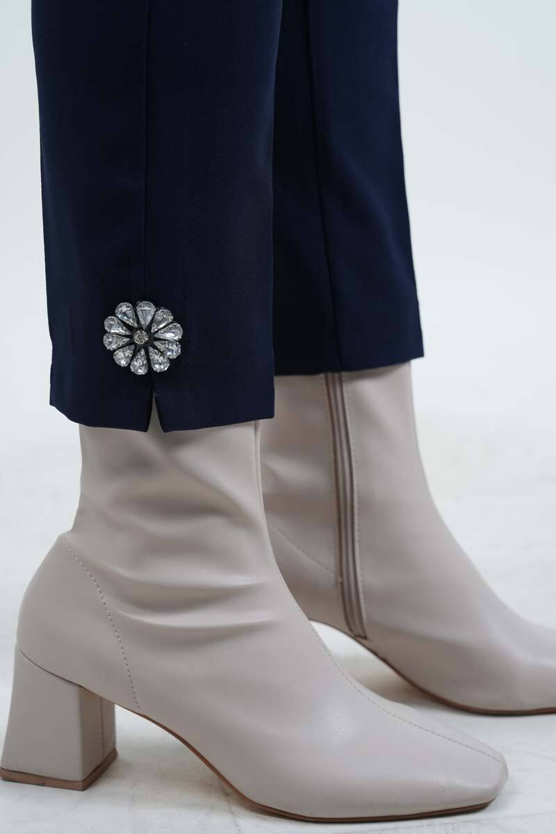 Tesettür Takım Kol Paça Taş Detaylı Blazer İkili Takım Lacivert - 5