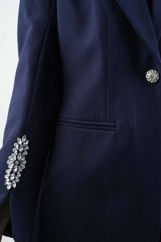 Tesettür Takım Kol Paça Taş Detaylı Blazer İkili Takım Lacivert - 6