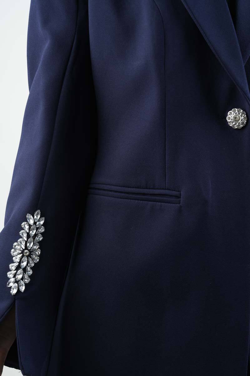 Tesettür Takım Kol Paça Taş Detaylı Blazer İkili Takım Lacivert - 6