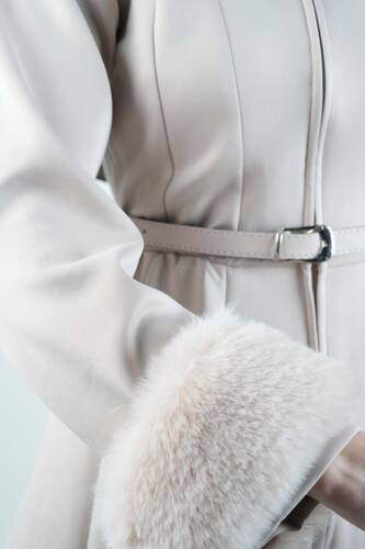 Tesettür Takım Kol Seyyar Kürklü Bel Kemerli Scuba İkili Takım Krem - 5