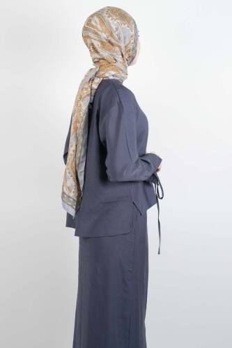 Tesettür Takım Modal Etek Çapraz Bağlamalı 2 li Takım İndigo - 3