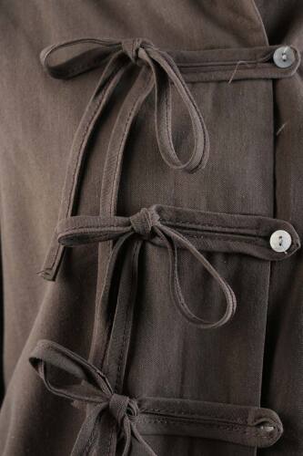 Tesettür Takım Ön Bağcık Detaylı Keten Bol Paçalı 2'li Takım Kahverengi - 5