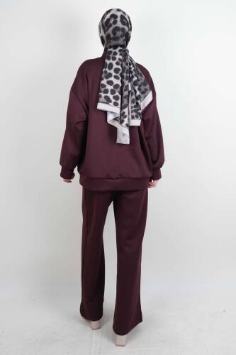 Tesettür Takım Ön Çapraz Bağcıklı Scuba İkili Takım Bordo - 4