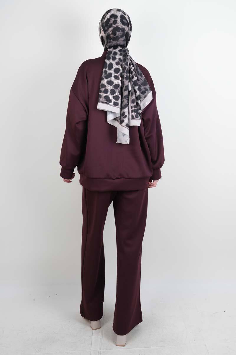 Tesettür Takım Ön Çapraz Bağcıklı Scuba İkili Takım Bordo - 4