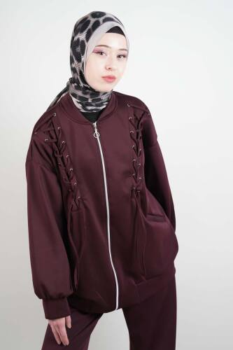 Tesettür Takım Ön Çapraz Bağcıklı Scuba İkili Takım Bordo - 2