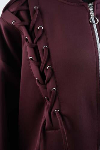 Tesettür Takım Ön Çapraz Bağcıklı Scuba İkili Takım Bordo - 5