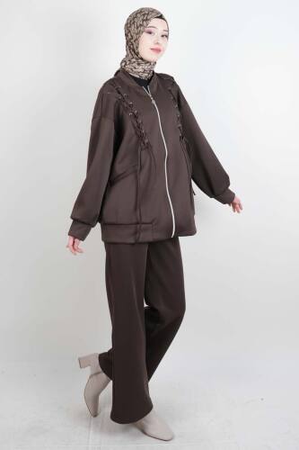 Tesettür Takım Ön Çapraz Bağcıklı Scuba İkili Takım Kahverengi - 03Kız Kulesi Teks (1)