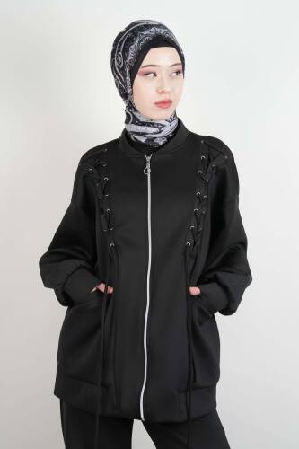 Tesettür Takım Ön Çapraz Bağcıklı Scuba İkili Takım Siyah - 4