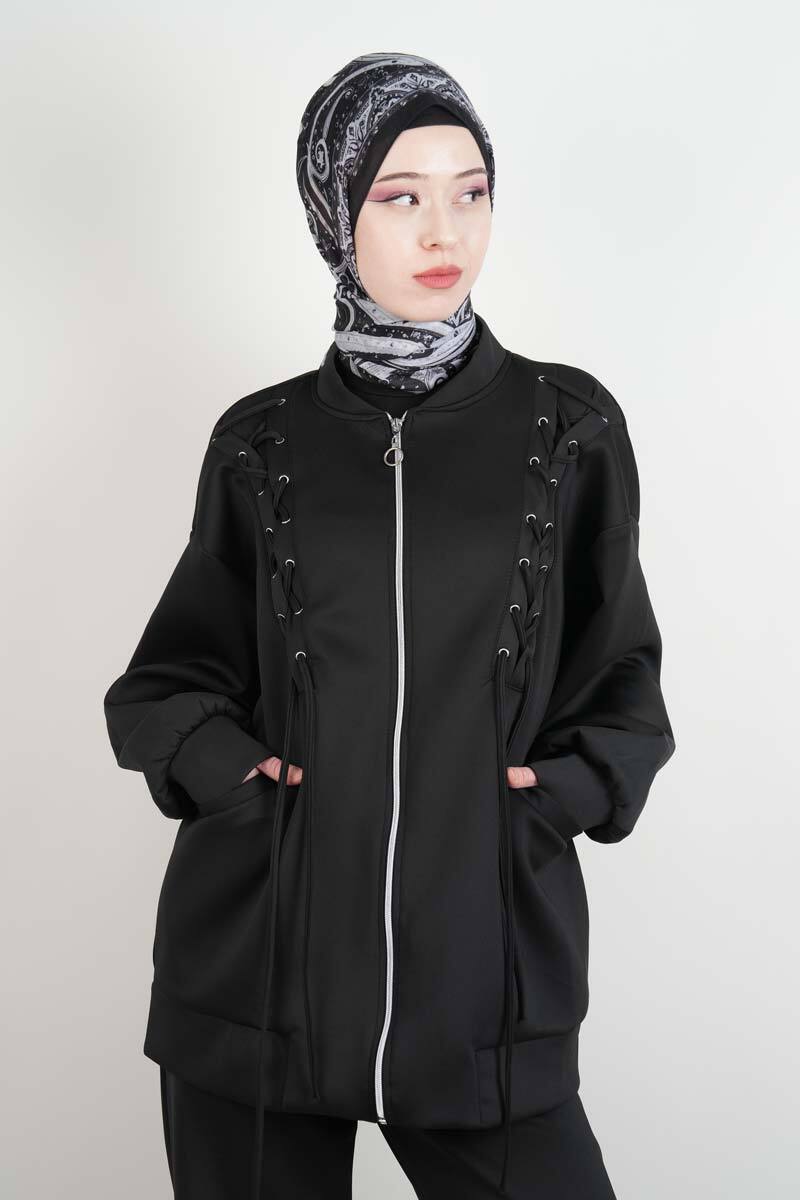 Tesettür Takım Ön Çapraz Bağcıklı Scuba İkili Takım Siyah - 4