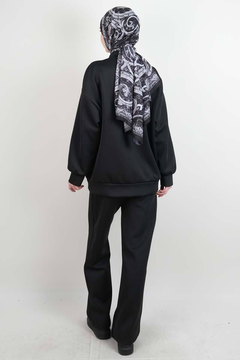 Tesettür Takım Ön Çapraz Bağcıklı Scuba İkili Takım Siyah - 3