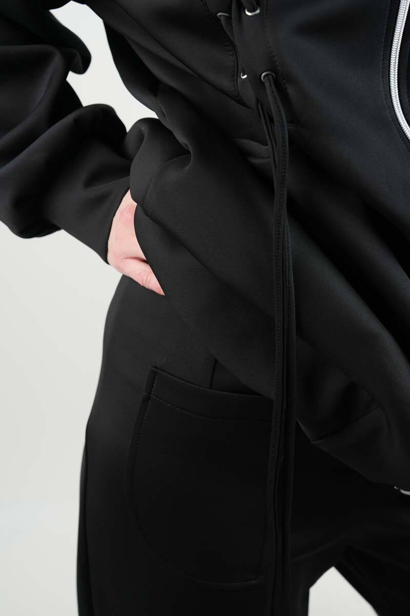 Tesettür Takım Ön Çapraz Bağcıklı Scuba İkili Takım Siyah - 5