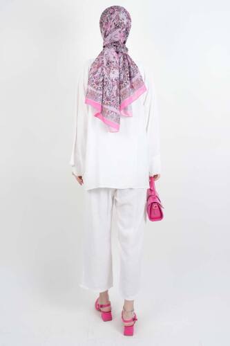 Tesettür Takım Önden 2 Bağlamalı Çilek 2'li Takım Beyaz - 3