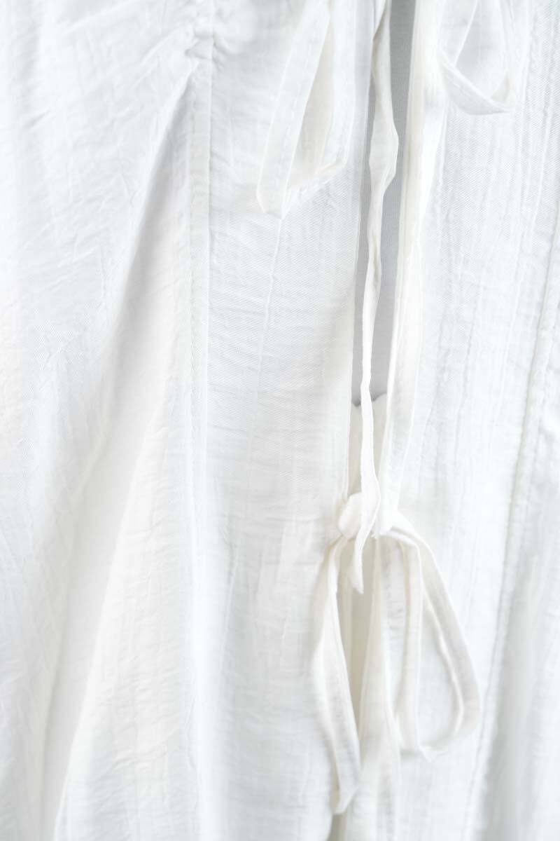 Tesettür Takım Önden 2 Bağlamalı Çilek 2'li Takım Beyaz - 5