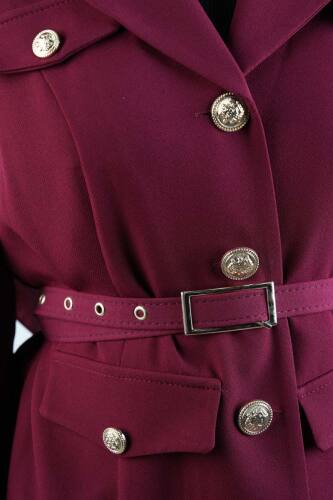 Tesettür Takım Piliseli Etekli Blazer İkili Takım Bordo - 5