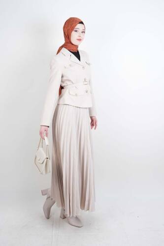 Tesettür Takım Piliseli Etekli Blazer İkili Takım Krem - 03Kız Kulesi Teks (1)