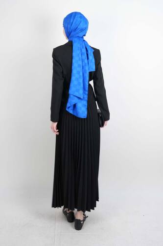 Tesettür Takım Piliseli Etekli Blazer İkili Takım Siyah - 4