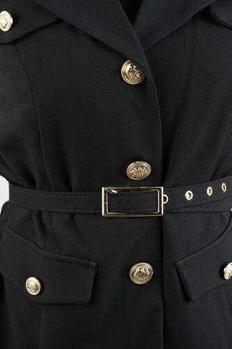 Tesettür Takım Piliseli Etekli Blazer İkili Takım Siyah - 5