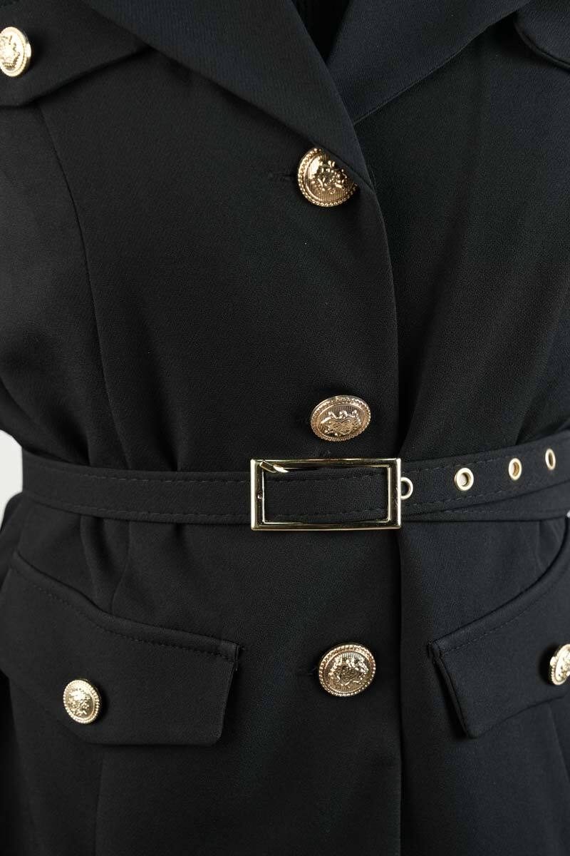 Tesettür Takım Piliseli Etekli Blazer İkili Takım Siyah - 5