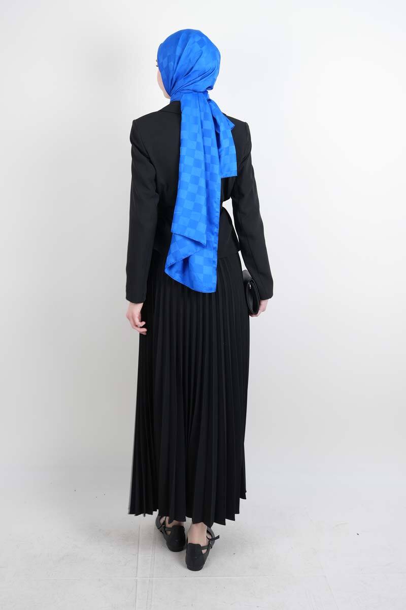 Tesettür Takım Piliseli Etekli Blazer İkili Takım Siyah - 4