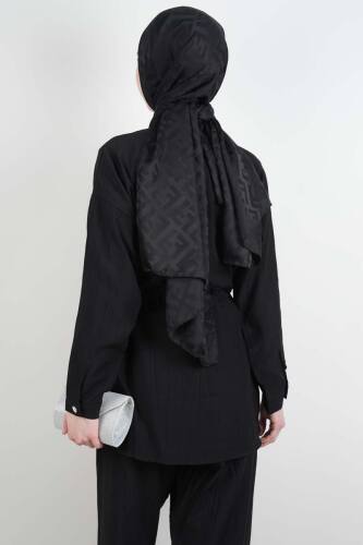 Tesettür Takım Taş Düğmeli Bel Tünelli İkili Takım Siyah - 3