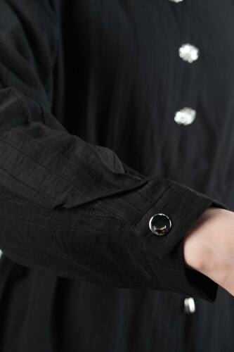 Tesettür Takım Taş Düğmeli Bel Tünelli İkili Takım Siyah - 5