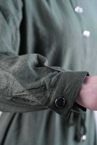 Tesettür Takım Taş Düğmeli Bel Tünelli İkili Takım Yeşil - 5