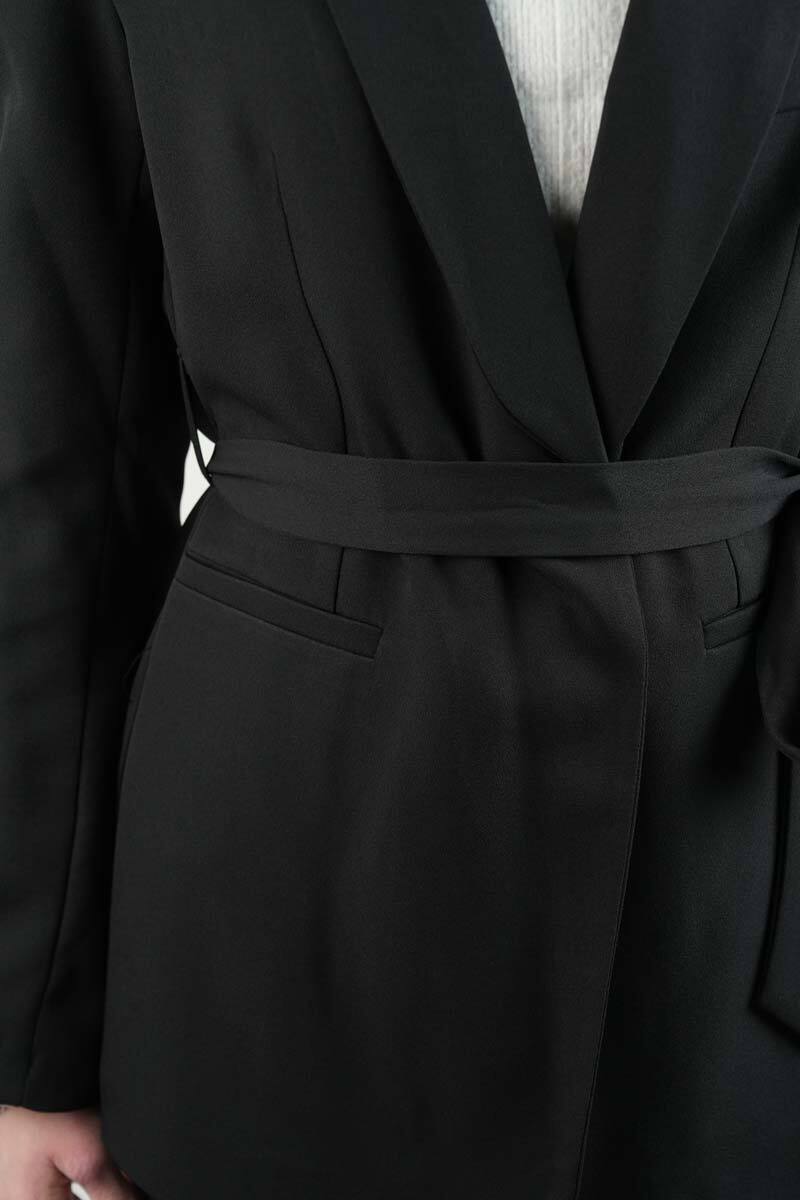 Tesettür Takım Tek Düğmeli Yaka Kıvrık Blazer İkili Takım Siyah - 5