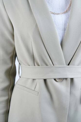 Tesettür Takım Tek Düğmeli Yaka Kıvrık Blazer İkili Takım Yeşil - 5