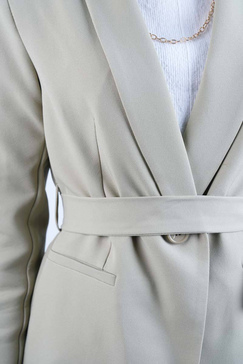 Tesettür Takım Tek Düğmeli Yaka Kıvrık Blazer İkili Takım Yeşil - 5